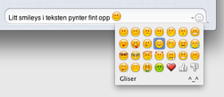 Emoticons vi sendte fra Mac til iPhone, dukket opp som tekstbaserte emoticons på iPhone. Sendte vi motsatt vei, fikk vi grafiske emoticons.